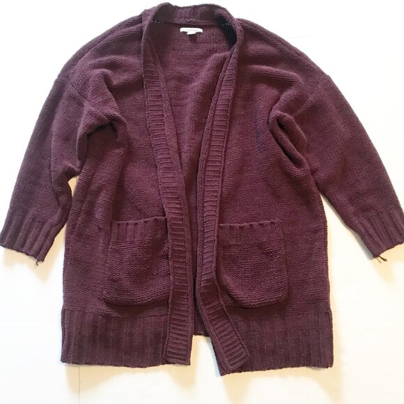 AMERICAN EAGLE AE Long Open Front Knit Cardigan Knit Burgundy Womens Small - Picture 2 of 9